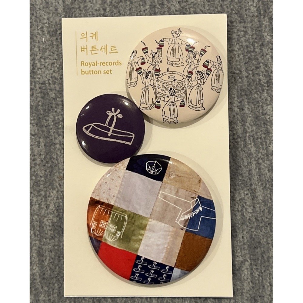 K-Heritage‎ Royal Records Button Pin Set Of 3 Sizes Featuring Korean Designs New